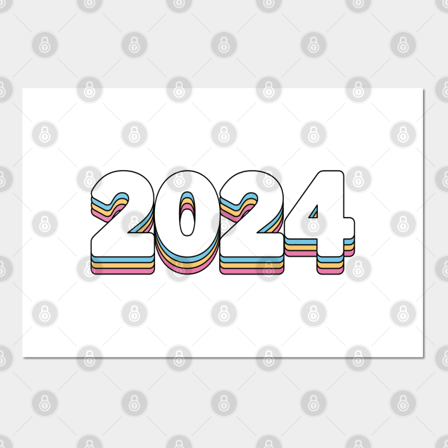 2024 Year Retro Rainbow 2024 Posters and Art Prints TeePublic